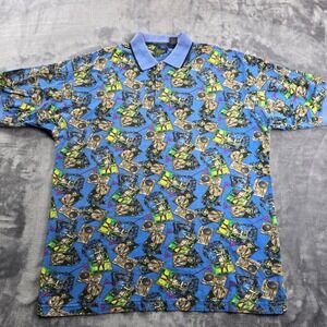 Steve Stricker Fairway Sport Polo Mens L Blue Vintage Golf All Over Print Cotton